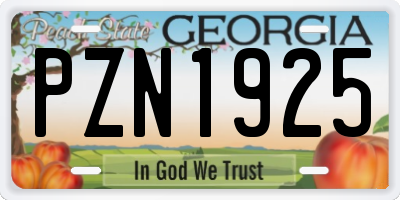 GA license plate PZN1925