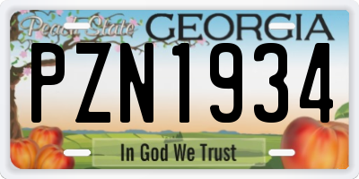GA license plate PZN1934