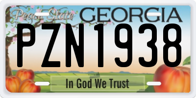 GA license plate PZN1938