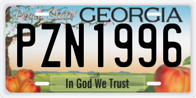GA license plate PZN1996