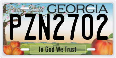 GA license plate PZN2702