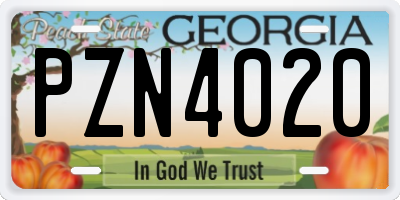 GA license plate PZN4020