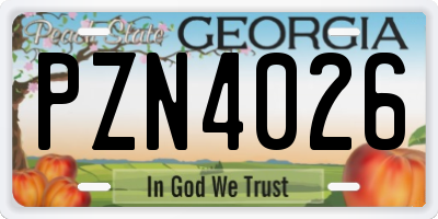 GA license plate PZN4026