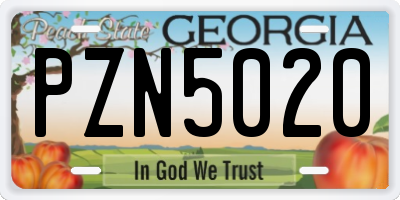 GA license plate PZN5020