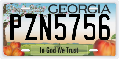 GA license plate PZN5756