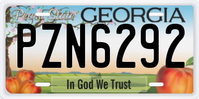 GA license plate PZN6292