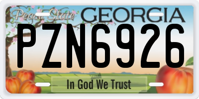 GA license plate PZN6926