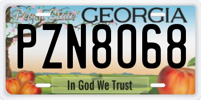 GA license plate PZN8068