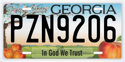 GA license plate PZN9206