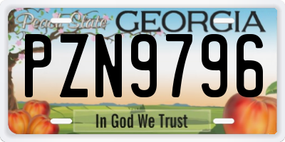 GA license plate PZN9796