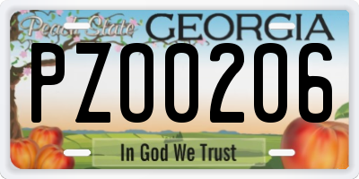 GA license plate PZO0206