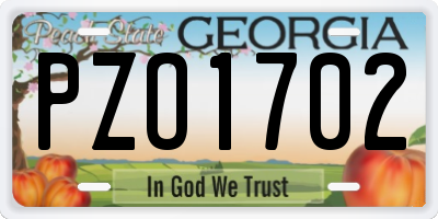 GA license plate PZO1702