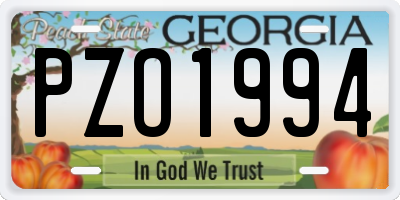 GA license plate PZO1994