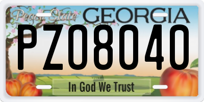 GA license plate PZO8040