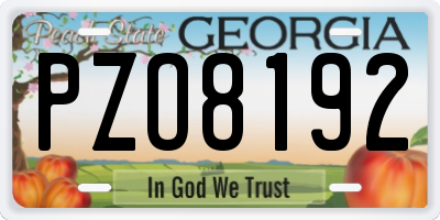 GA license plate PZO8192