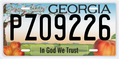 GA license plate PZO9226