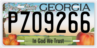 GA license plate PZO9266