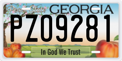 GA license plate PZO9281