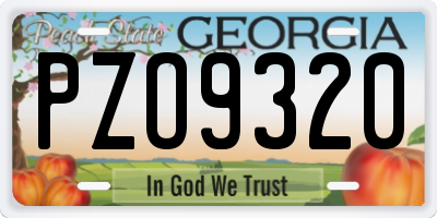 GA license plate PZO9320