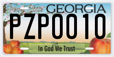 GA license plate PZP0010