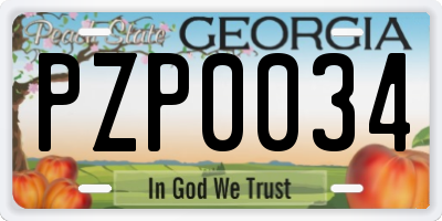 GA license plate PZP0034