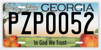 GA license plate PZP0052