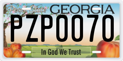 GA license plate PZP0070