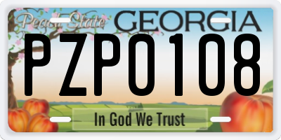 GA license plate PZP0108