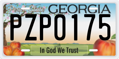 GA license plate PZP0175
