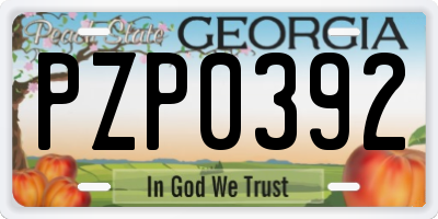 GA license plate PZP0392