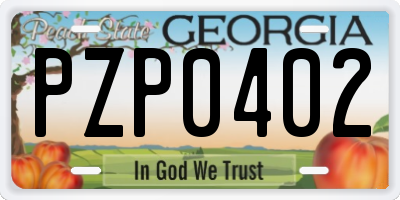 GA license plate PZP0402