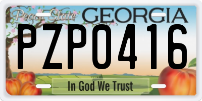 GA license plate PZP0416