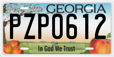 GA license plate PZP0612