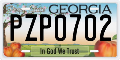 GA license plate PZP0702