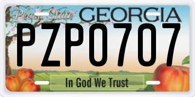 GA license plate PZP0707