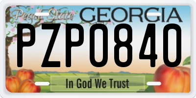 GA license plate PZP0840