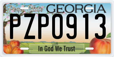 GA license plate PZP0913