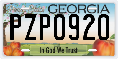 GA license plate PZP0920
