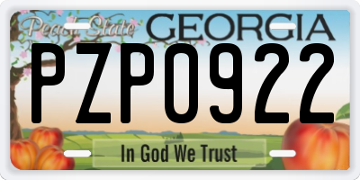 GA license plate PZP0922
