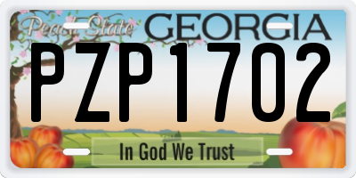 GA license plate PZP1702