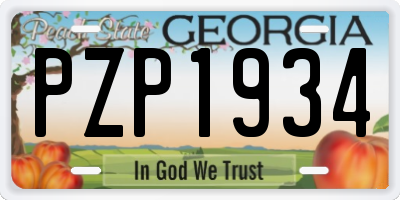 GA license plate PZP1934