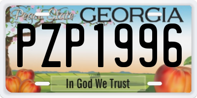 GA license plate PZP1996