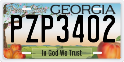 GA license plate PZP3402
