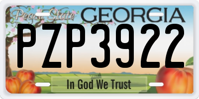 GA license plate PZP3922