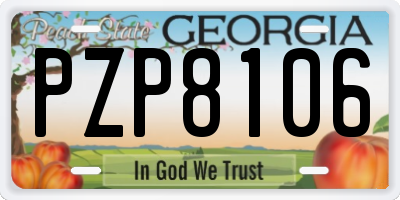 GA license plate PZP8106