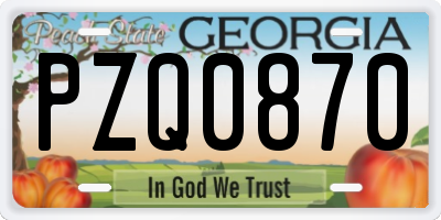 GA license plate PZQ0870