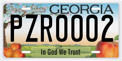 GA license plate PZR0002