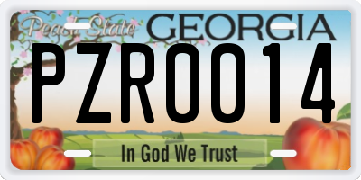 GA license plate PZR0014