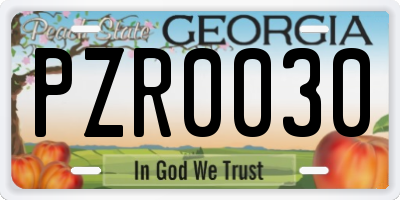 GA license plate PZR0030