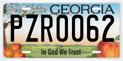 GA license plate PZR0062